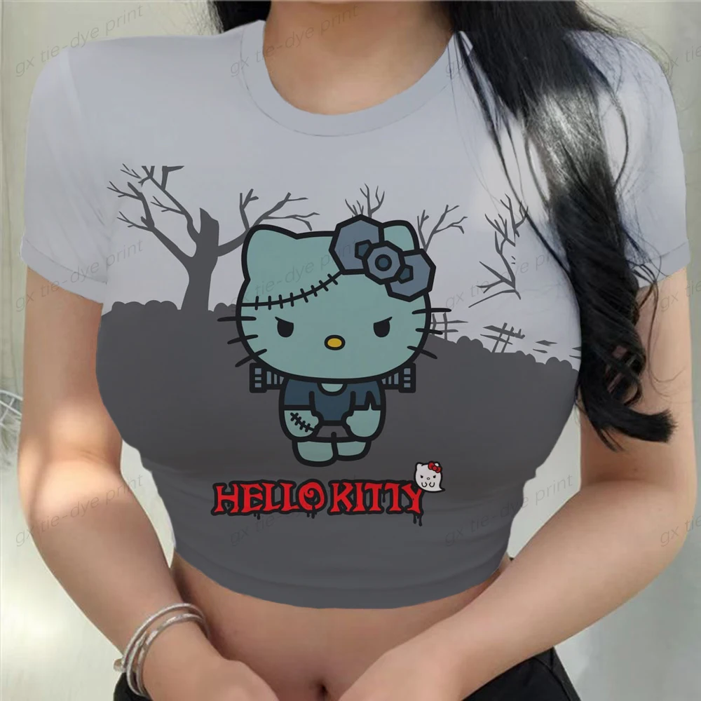 

Women's shirt Y2k aesthetic T shirt streetwear Hello Kitty Printing short sleeve crop top t shirt Harajuku clothing top y2k