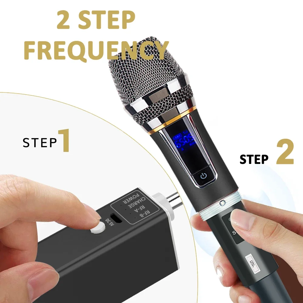 Wireless Microphone 2 Channels UHF Professional Handheld Mic Micphone For Party Karaoke Church Show Meeting 50 Meters Distance