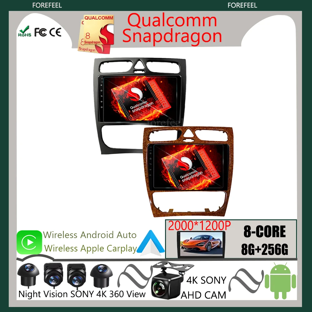 

QLED Screen Qualcomm Android For Mercedes Benz C Class W203 C200 C320 C350 CLK W209 2002 - 2005 Multimedia Carplay Car Radio