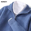RONGYI  Autumn And Winter 100% Merino Wool Men's Pullover Sweater Turndown Collar Zipper Solid Color Knitted Padded Coat Jacket 4