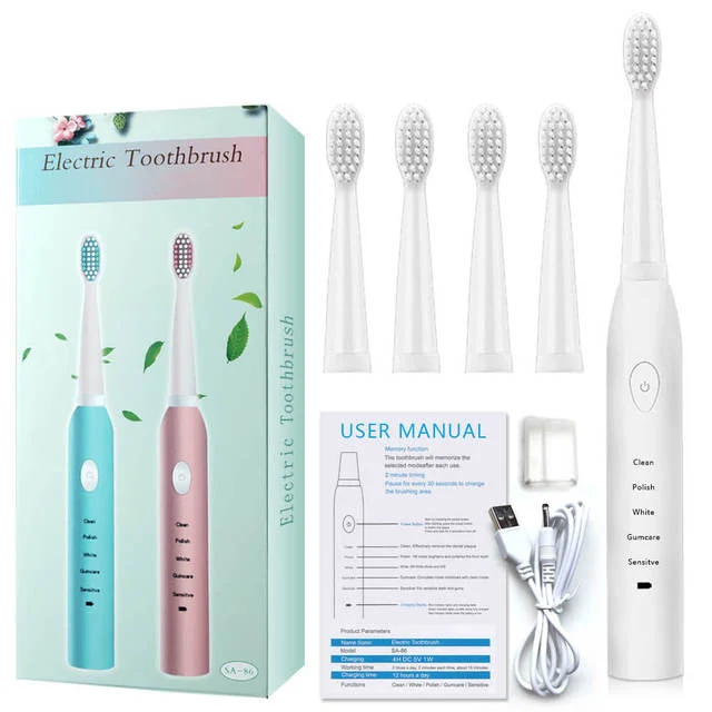 

5 Modes Ultrasonic Electric Toothbrush USB Rechargeable Sonic Automatic Teeth Cleaner Remover Stains Dentist with 4 Brush Heads