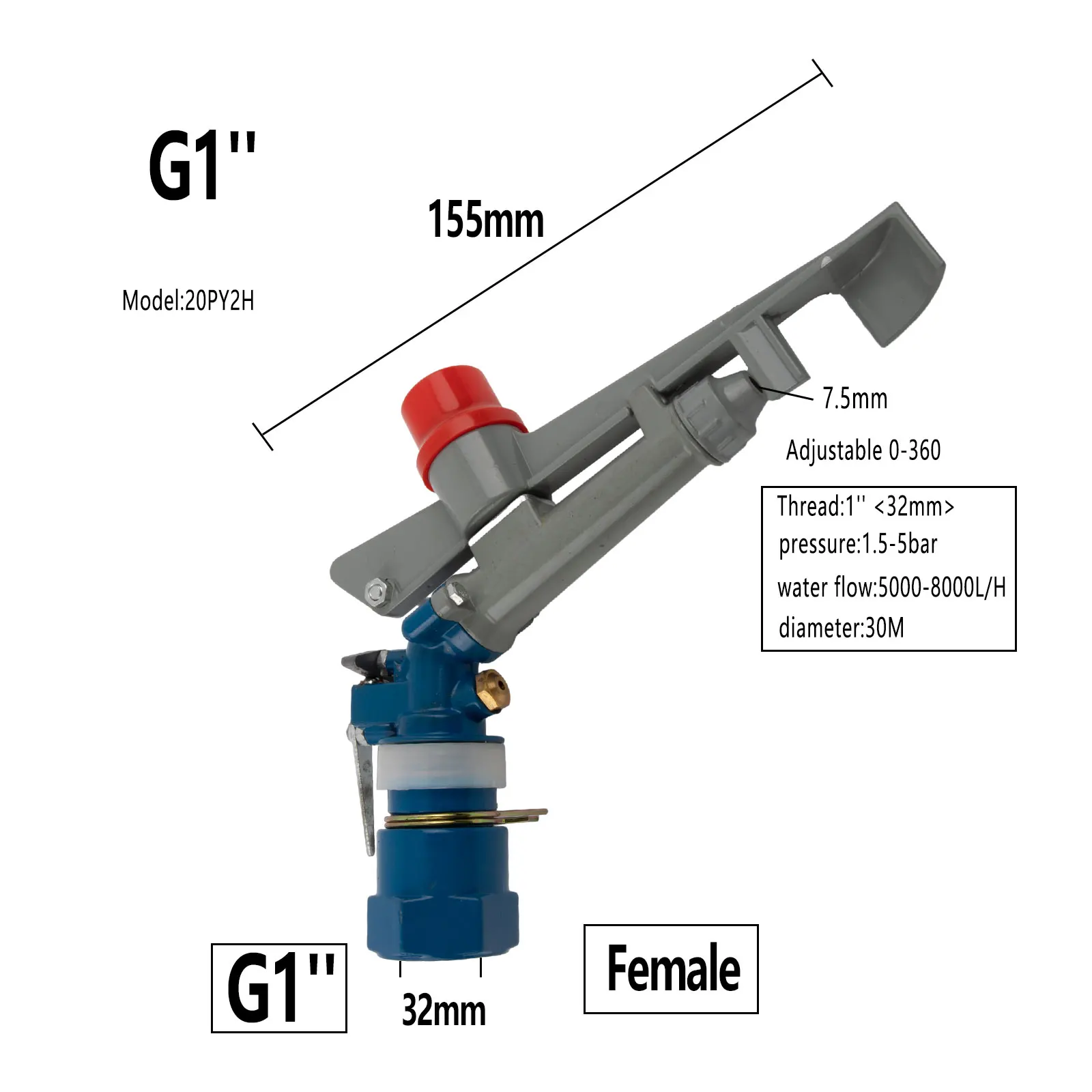 Female Thread Big Covering Range Sprinklers Farm Garden Irrigation Sprinkler Watering Rain Gun Metal Lawn Park Sprinkler