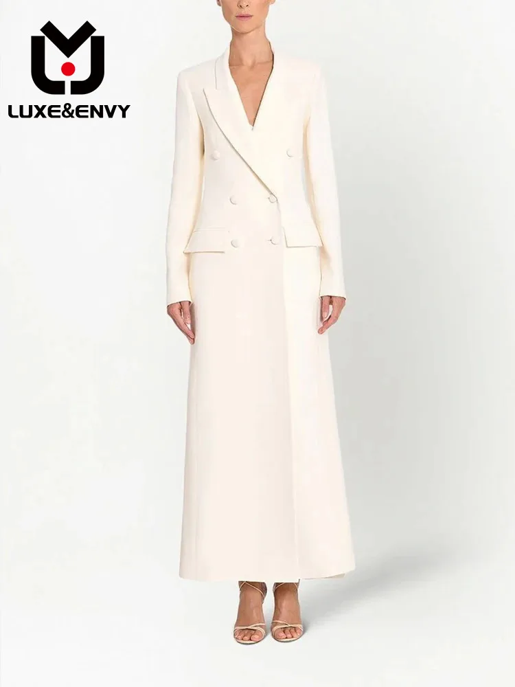 

LUXE&ENVY 2023 Spring And Autumn New Style Elegant Knee Length Solid Double Breasted A-line Slim Fit Women's Suit Coat