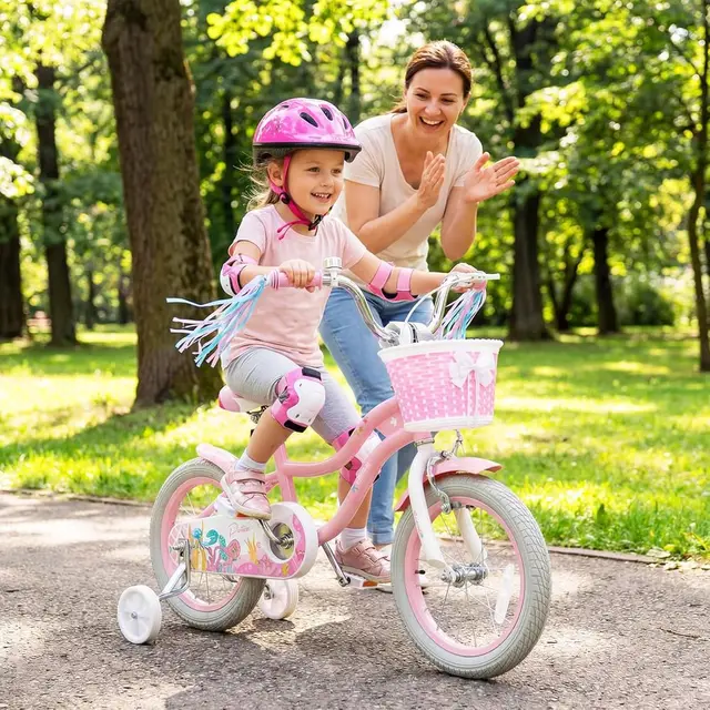 Children's Bike, Toddler Bike with Training Wheels, Streamers, Basket, Handbrake & Rear Brake, Suitable for 3+ Years Old Boys &