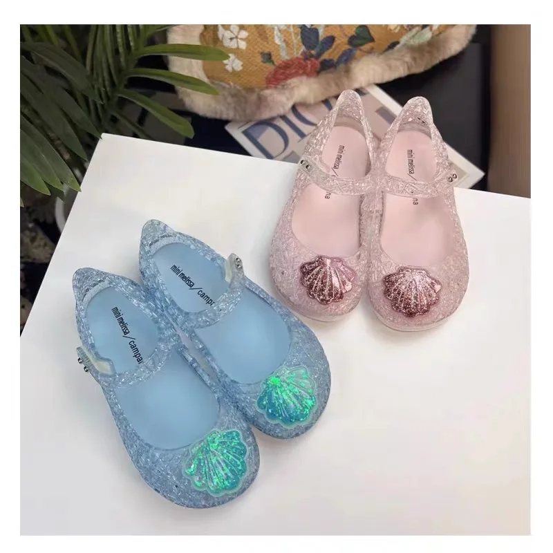 Mini Melissa Girls Princess Shoes Seashell Children's Sandals Closed Toe Crystal Shoes Summer Kids Breathable Jelly Sandals 6