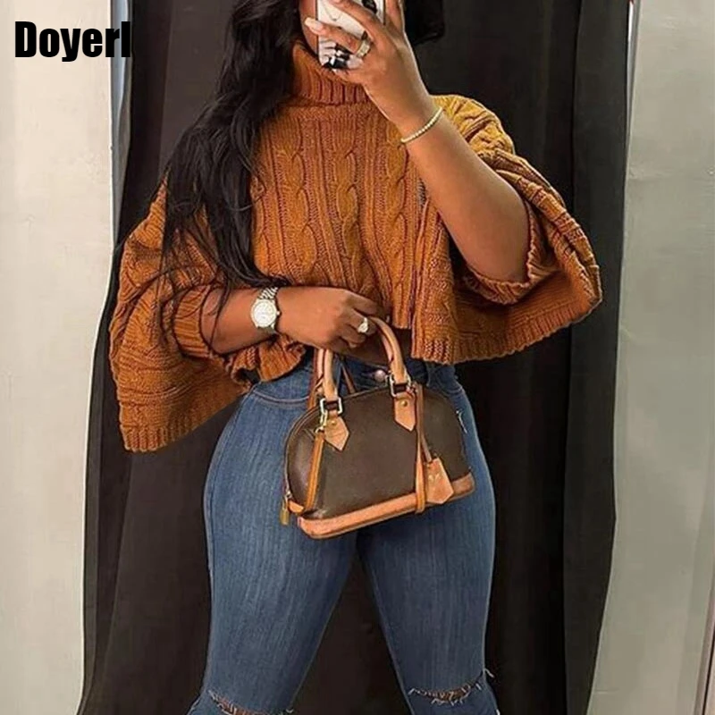 

Винтажный вязаный свитер большого размера, Женский пуловер, водолазка, Топ с длинным рукавом, зимняя одежда, Рождественский коричневый белый укороченный свитер