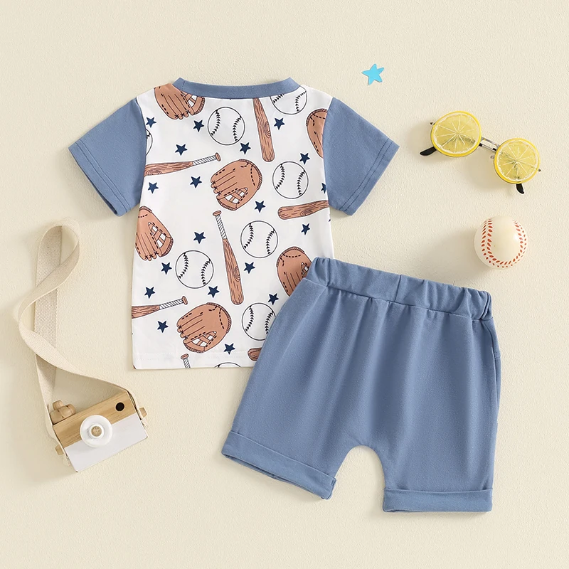 Summer Toddler Baby Boy Outfits Short Sleeve Baseball Print Tops + Shorts Set Casual Clothing