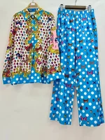 Chemise à manches longues imprimée de luxe pour femme, costume deux pièces ample, pantalon droit élastique, décontracté, printemps et été 2024 5