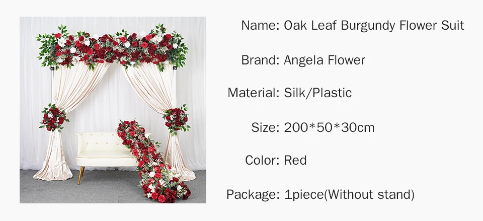 Description Picture 4 of itemBurgundry Rose White Baby Breath Greenery Wedding Arch Red Floral Arrangement Event Table Runner Curtain Decor Flower Party Prop