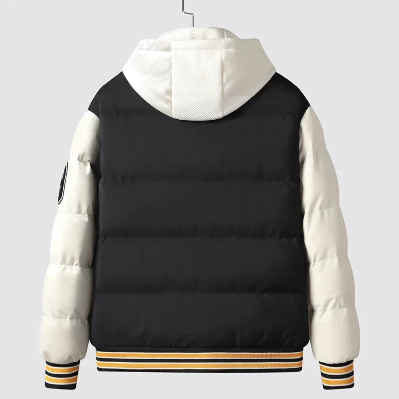 Winter Warm Men's Jacket Streetwear Fake 2 Pieces Windproof Warm Baseball Jacket Down Cotton Padded Coat Fashionable Light Parka
