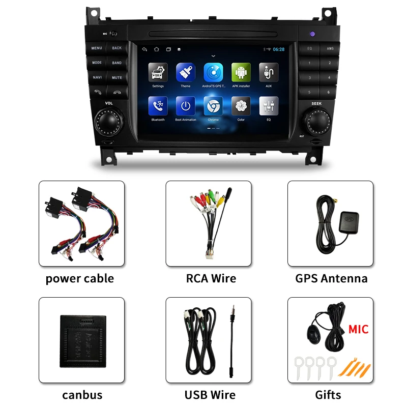2Din ȵ̵  Ŀ GPS ̼ ī÷ ڵ  ÷̾, ޸  C Ŭ W203 RadiosTereo,  
