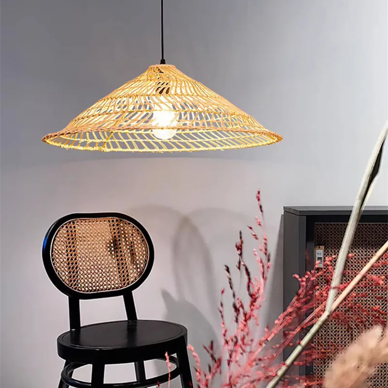 

Wicker Triangle Pendant lamp Chinese Style Lamps rustic handmade rattan lamp for Living Room Dining Table kitchen island Light