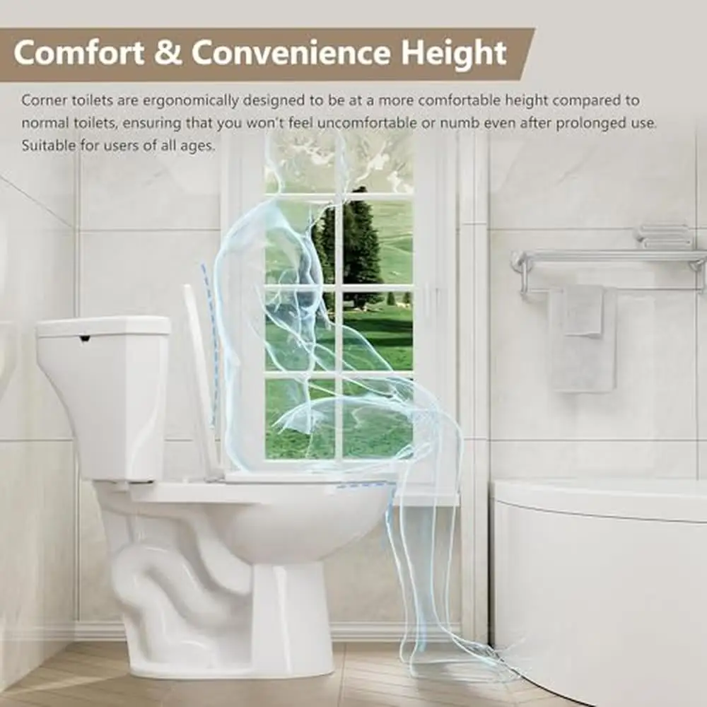 Elongated Corner Toilet 17.2" Height Compact Dual Flush Siphon Flushing White Porcelain 4