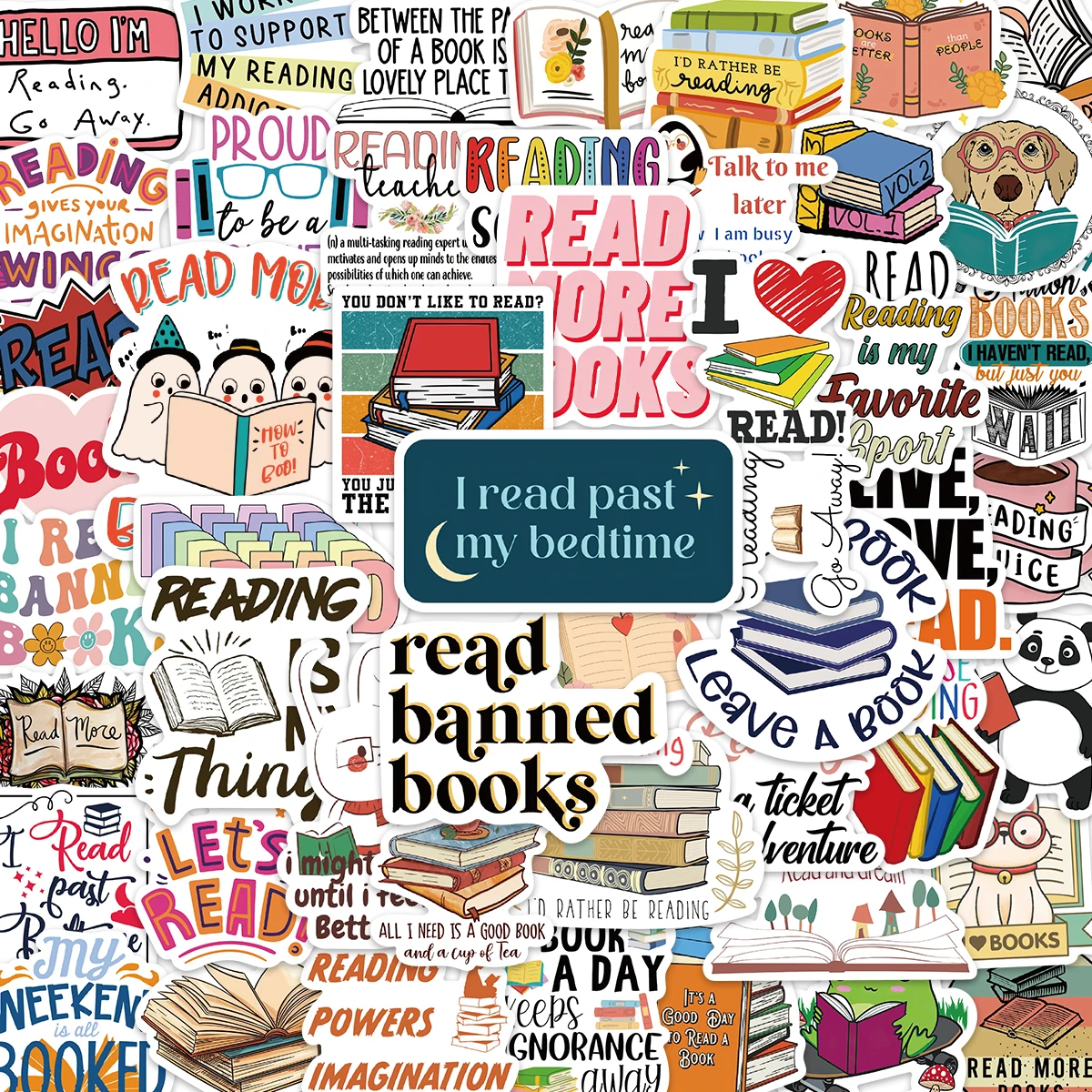 

50PCS Reading Book Day Student Stickers Vintage For DIY Kids Notebook Luggage Cup Motorcycle Laptop Refrigerator Decal Toys