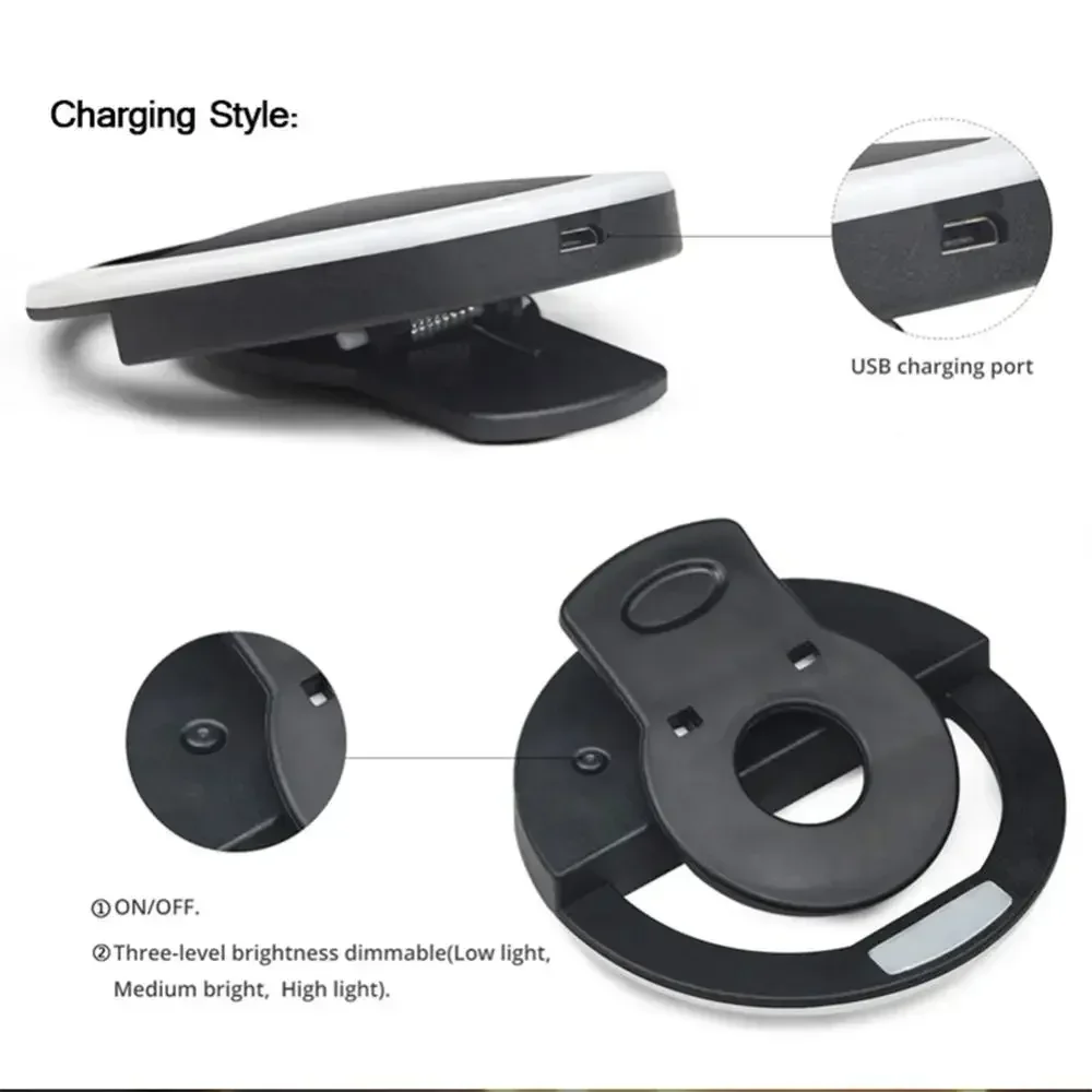 Portable Clip-On LED Selfie Ring Light with USB Charging