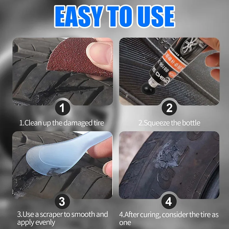 Waterproof Tire Repair Adhesive High Temperature Resistant Tyre Repair Liquid Strong Rubber Glues Emergency Tire Repair Kit