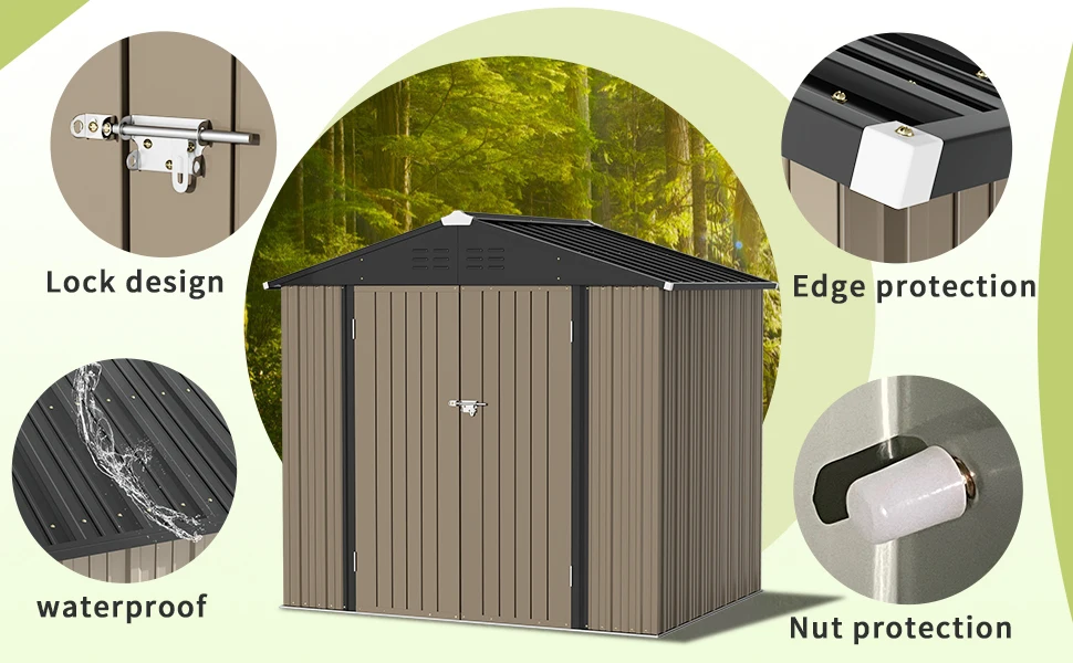 Description Picture 6 of itemGreeesum Outdoor 6 x 8 ft. Utility Tool Metal Garden Shed with Door & Lock for Patio Storage,Brown