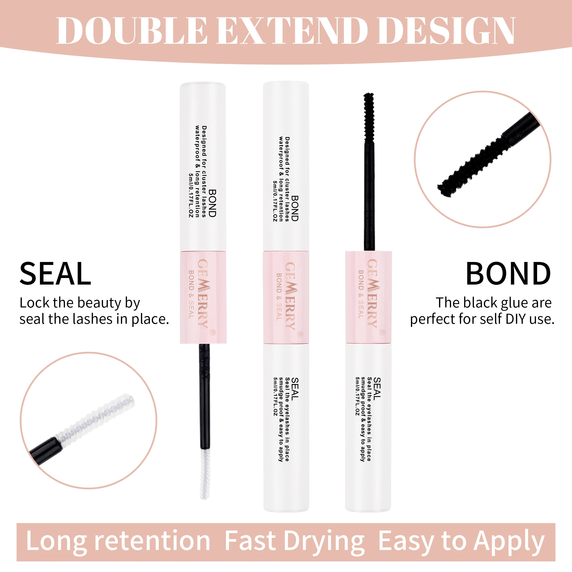 GEMERRY Lash Bond und Seal Cluster Wimpernkleber 2in1 für DIY Wimpernverlängerung, wasserfester Kleber mit langer Haltbarkeit für Wimperncluster, 5 ml – Detail 2
