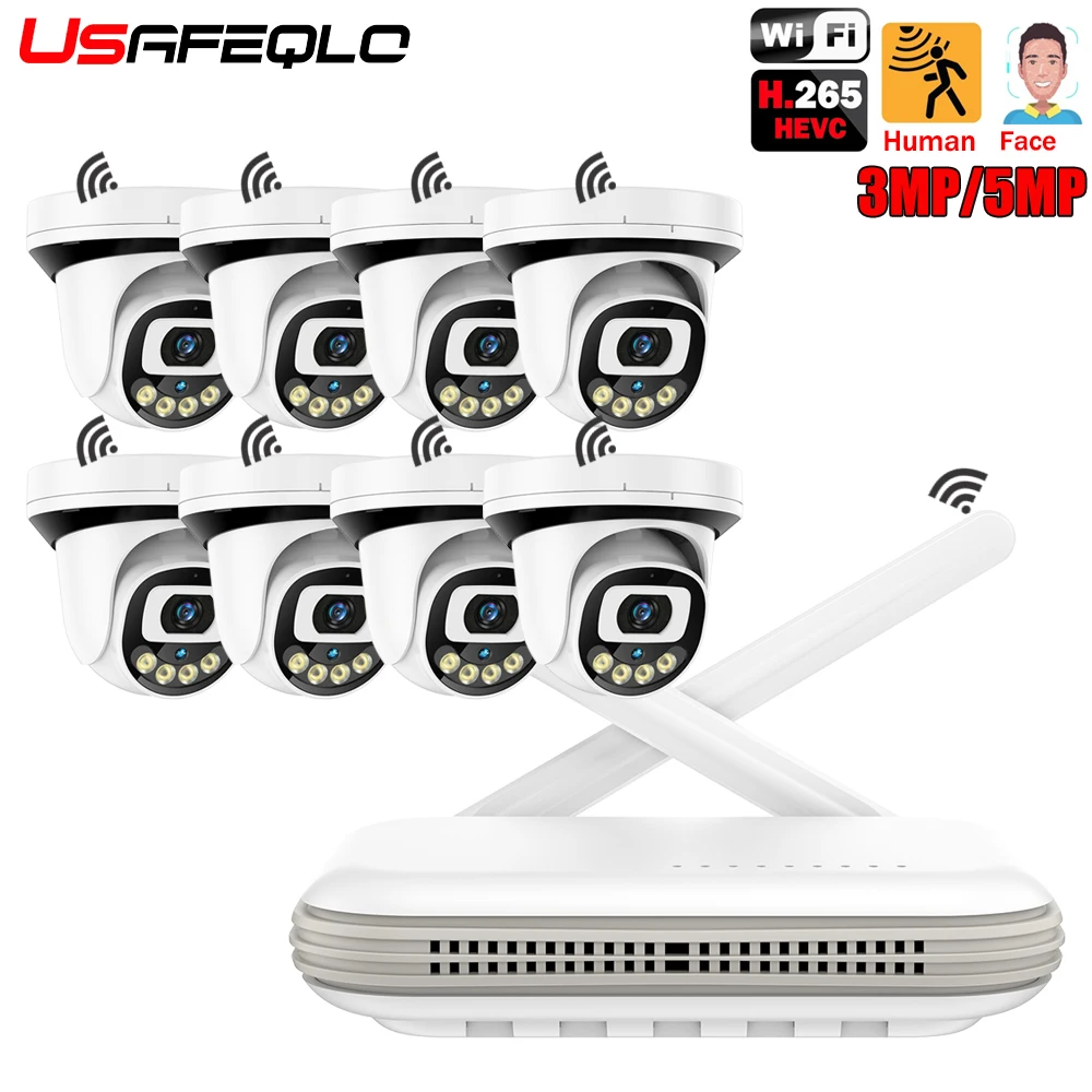 H.265 Wireless CCTV System 8CH Wifi Xmeye NVR 3MP 5MP Outdoor