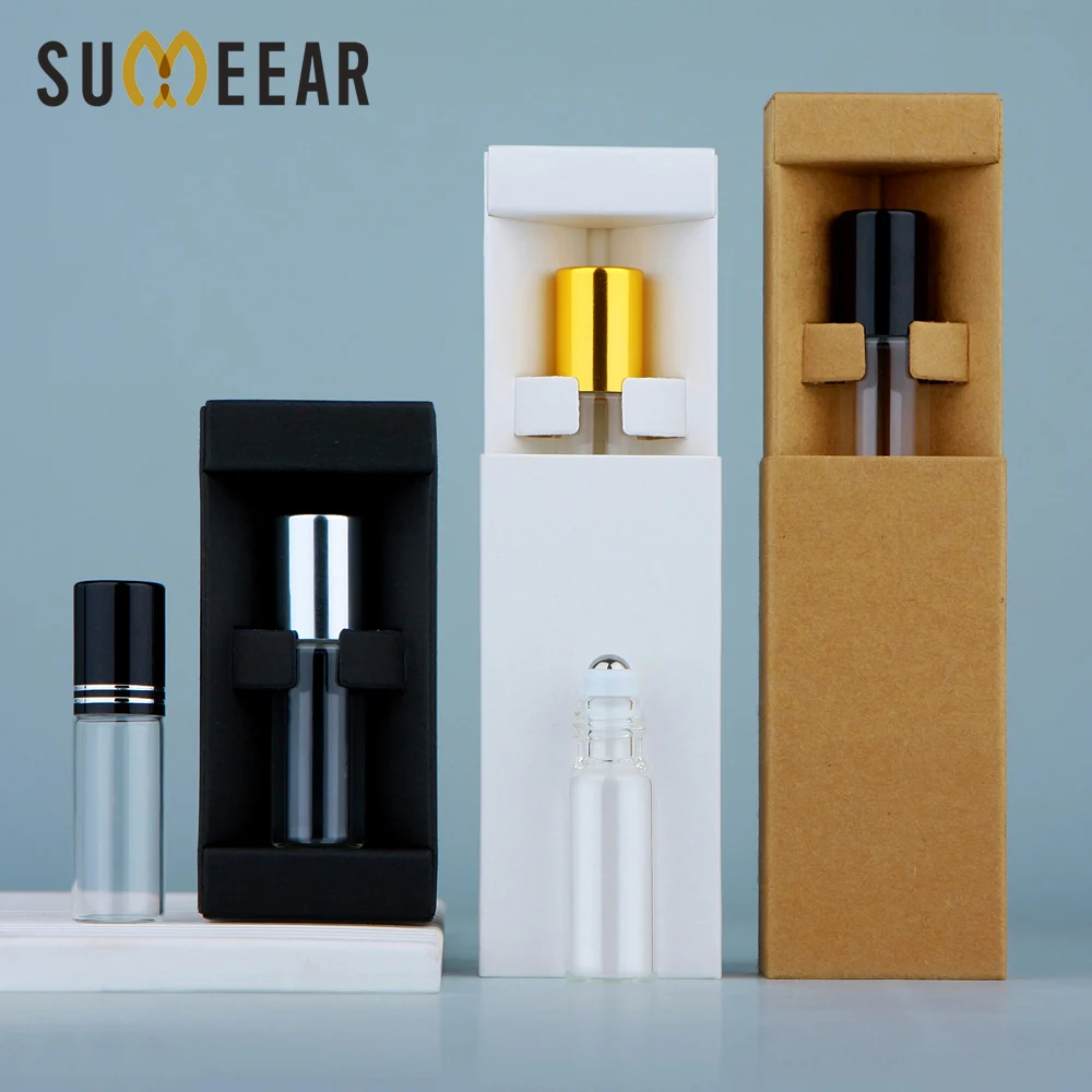 

50Pcs/Lot 5ml Essential Oil Bottle With Package Box Stainless Steel Roller Ball for Perfume Essential Oil