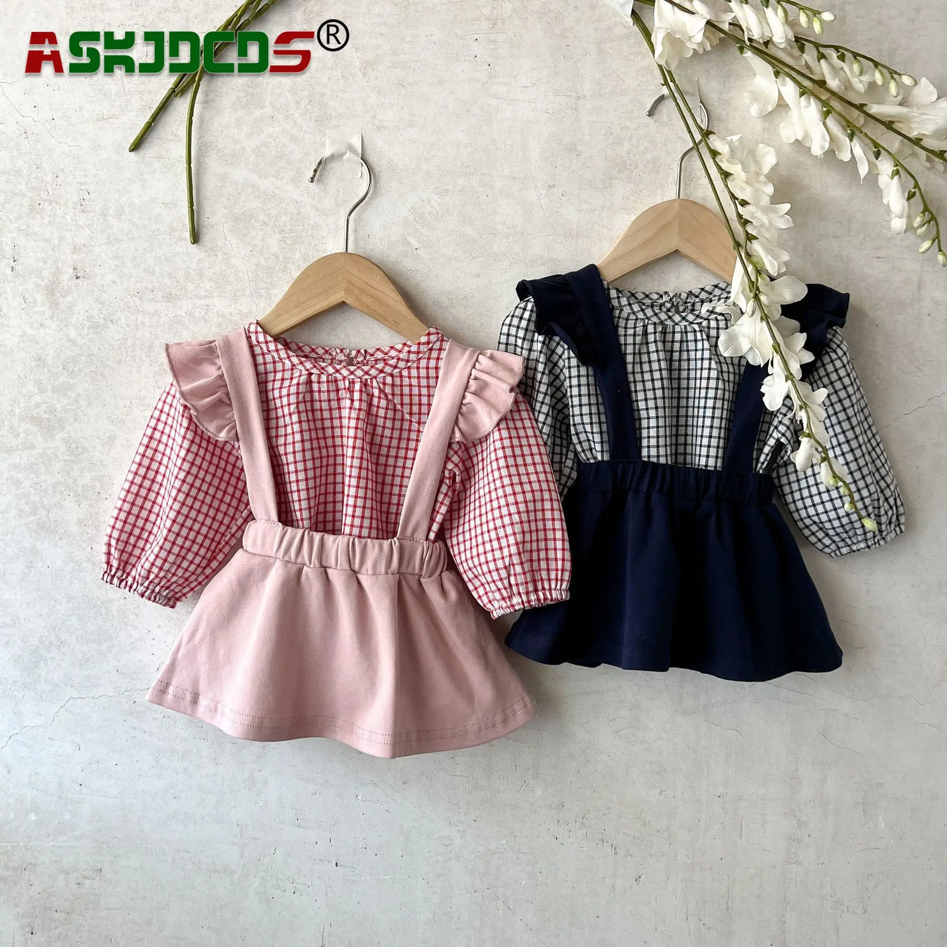 

Fashionable Adorable 2023 Plaid Top Shirts Strap Skirts Set Baby Girls Cute Infant Kids Toddler Clothing Available in Sizes 0-3Y