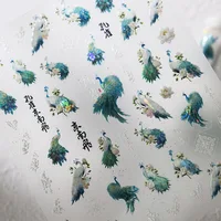 5D Vivid Shell Light Laser Green Peacock Beautiful Gorgeous Feather Adhesive Nail Art Stickers Decals Manicure Charms Suppliers 1