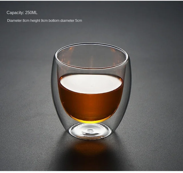2pc/6pc Double-layer Heat-resistant Glass Coffee Cup Transparent Tea Beer Coffee Water Cups Heat Preservation cup Gift set 250ML