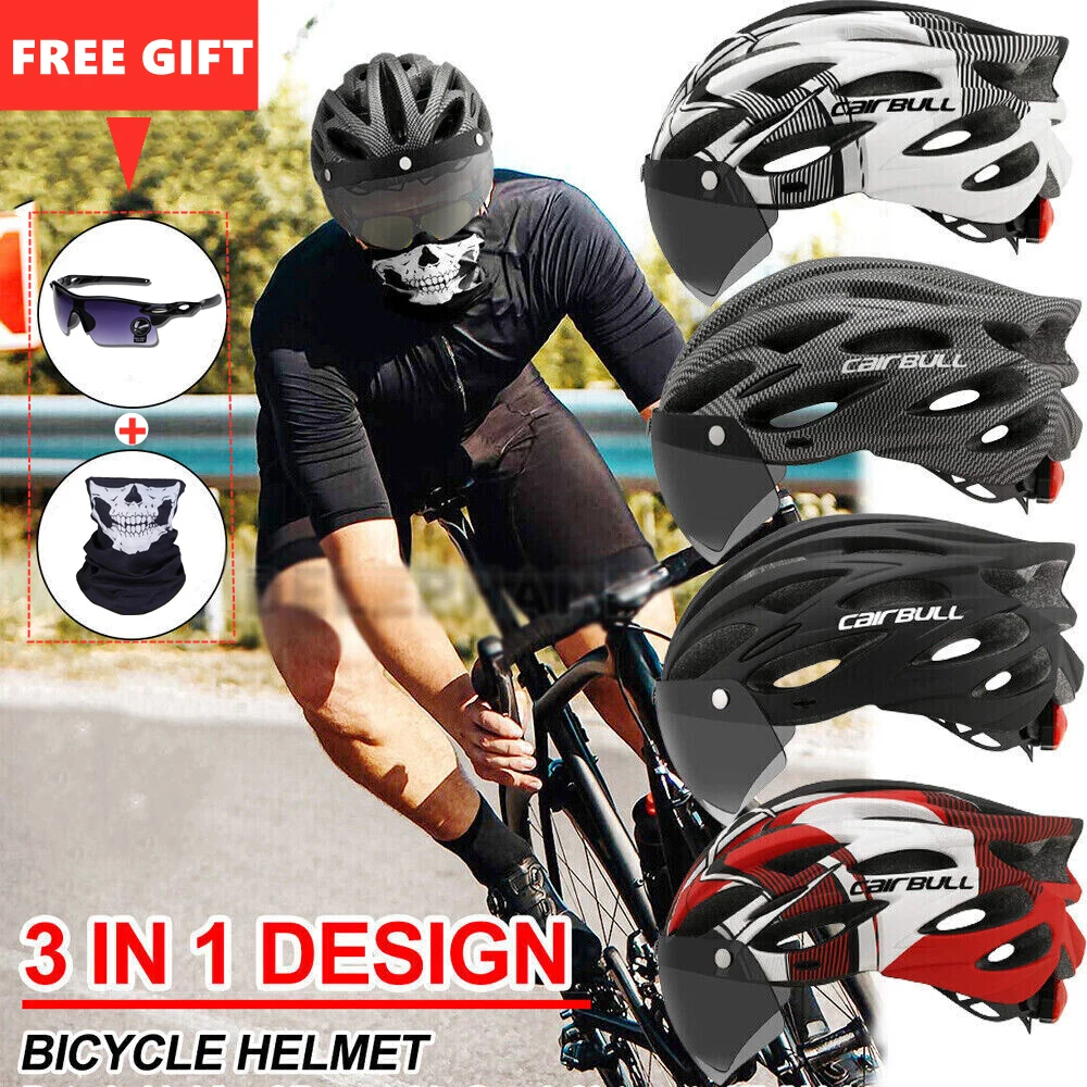 

Cairbull Ultralight Bicycle Safety Helmet Outdoor Motorcycle CyclingTaillight Helmet Removable Lens Visor MTB Road Bike Helmets