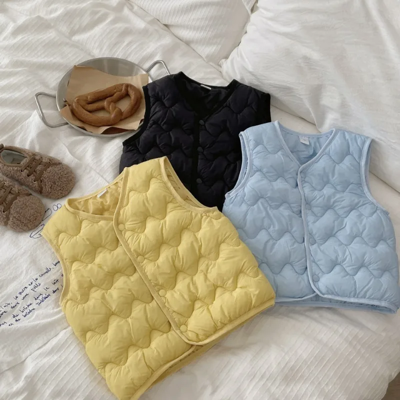Autumn Winter Children Boys Girls Warm Vest Solid Cotton-Padded Waistcoats Baby 1-6Y Children Thicken Warm Outerwear fur vest children down vest