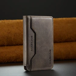 Elegant Leather Magnetic Card Holder Wallet with Multi - Card Slots (Coffee)
