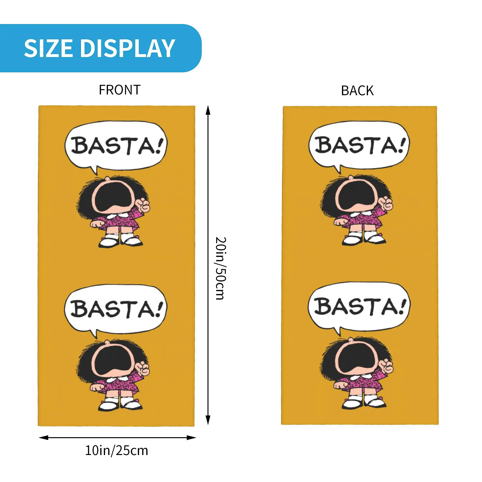 Mafalda Basta Bandana Winter Neck Warmer Windproof Wrap Face Scarf for Hiking Quino Argentina Cartoon Gaiter Headband