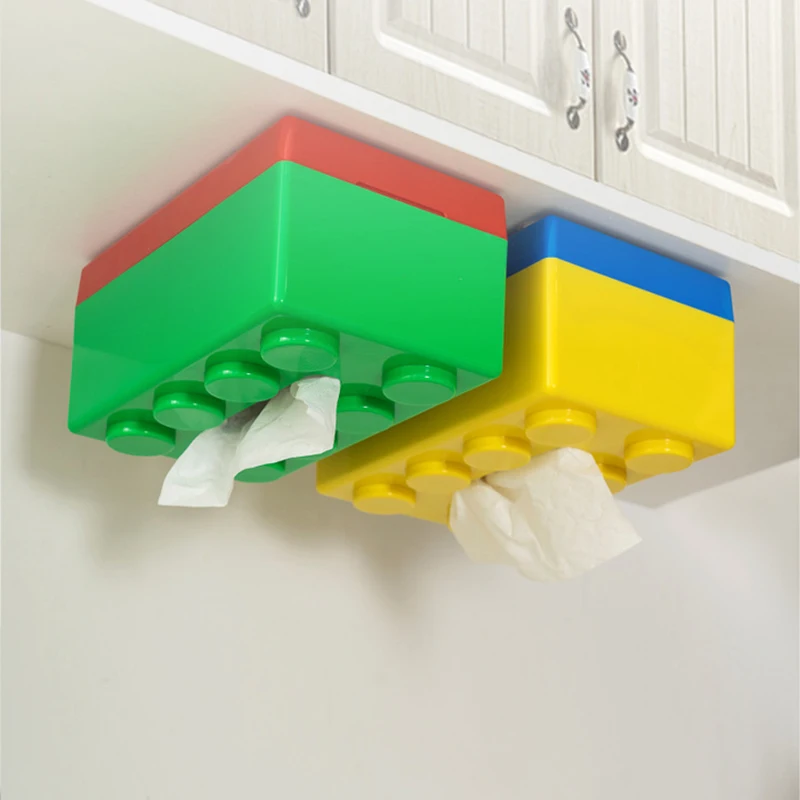 Double Color Building Block Tissue Box with Spring Paper Towel Holder Bathroom Wall-mounted Paper Holder Desktop Paper Organizer 2