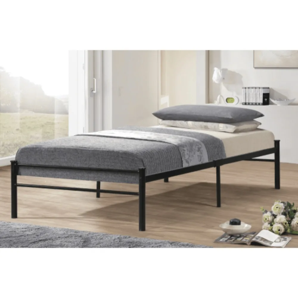 Black Metal Finish 39 Single Bed Frame with Metal Slats Centre Support No Boxspring Required