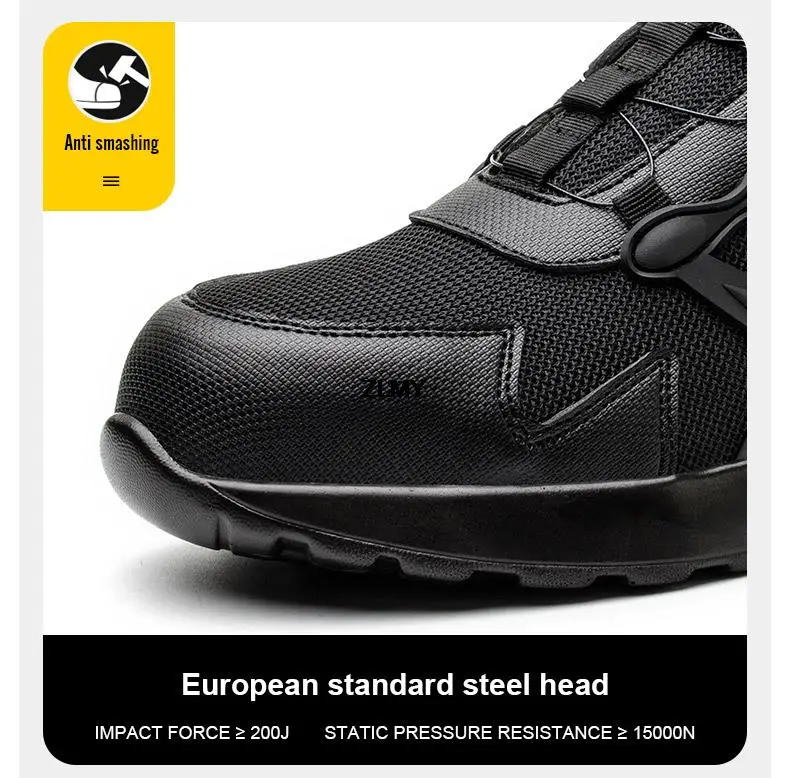 Rotated Button Safety Shoes for Men Steel Toe Working Sneaker New Puncture Proof Work Safety Boots Man Black Work Shoes Security