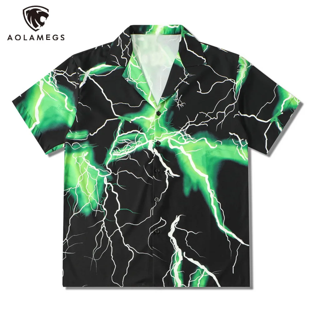 

Hawaiian Beach Men's Shirt Streetwear Lightning Graphic Print Short Sleeve Shirt Summer High Street Hip Hop Casual Fashion Tops
