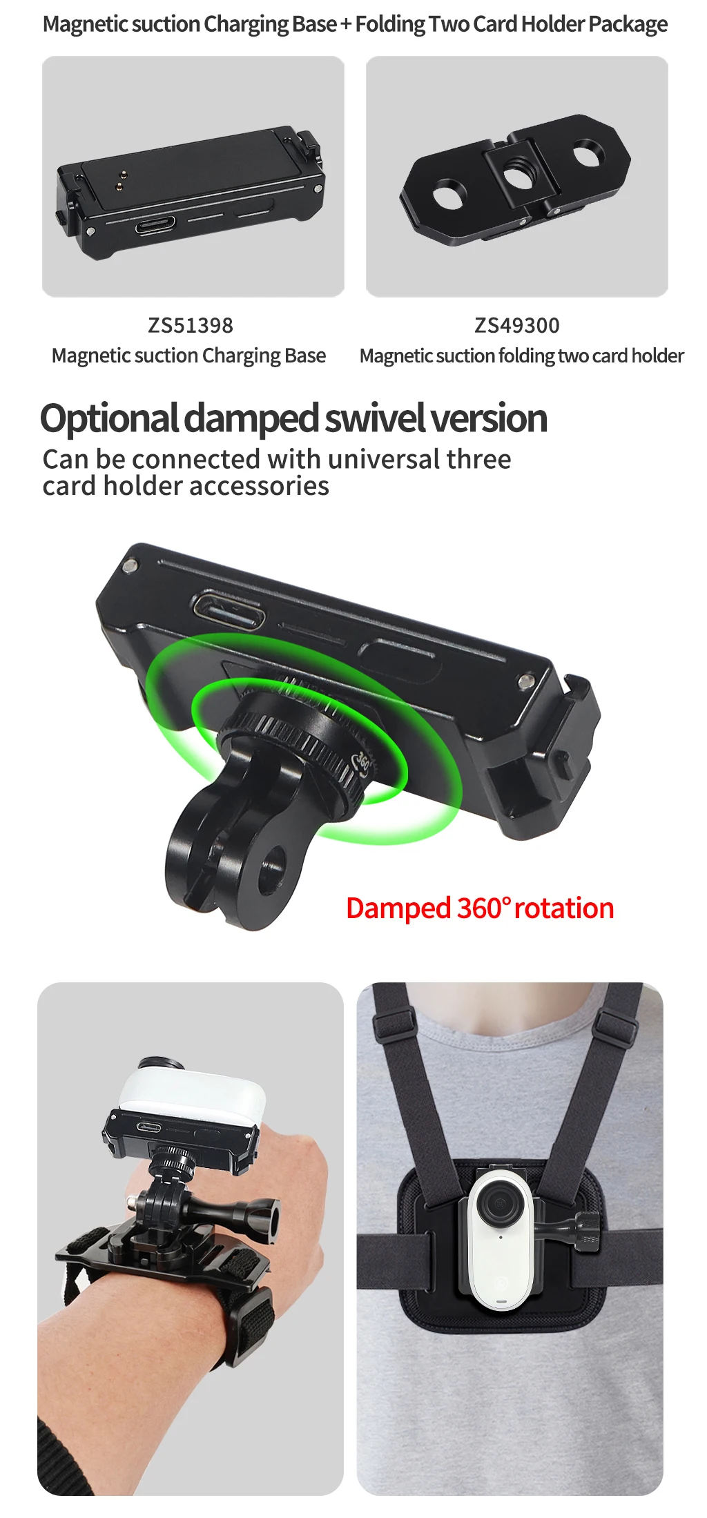 Magnetische Halterung, Schnellverschluss-Stativadapter mit USB-Aufladung für Insta360 GO 3 3S Daumenkamera-Halterung, Magnetfuß – Detail 9