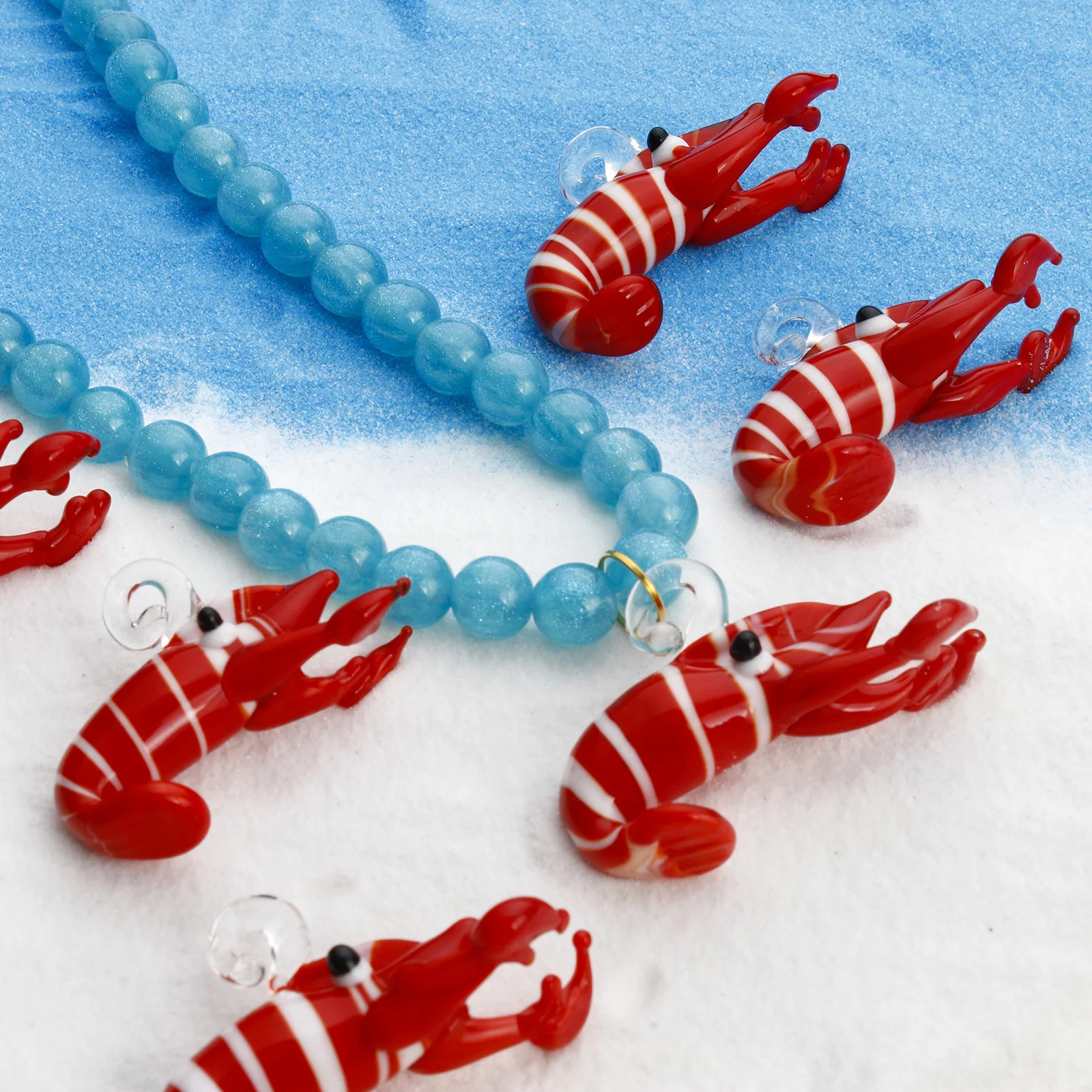DoreenBeads 1 pezzo 3D Red Lobster Stripe Vetro di murano Oceano Pendenti di gioielli Gioielli fai da te Creazione di ornamenti Decorazione dell'acquario 1