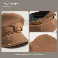Japanese Solid Color Retro Suede Flat Top Painter Hat Autumn and Winter Men's and Women's British Casual Temperament Newsboy Cap 6