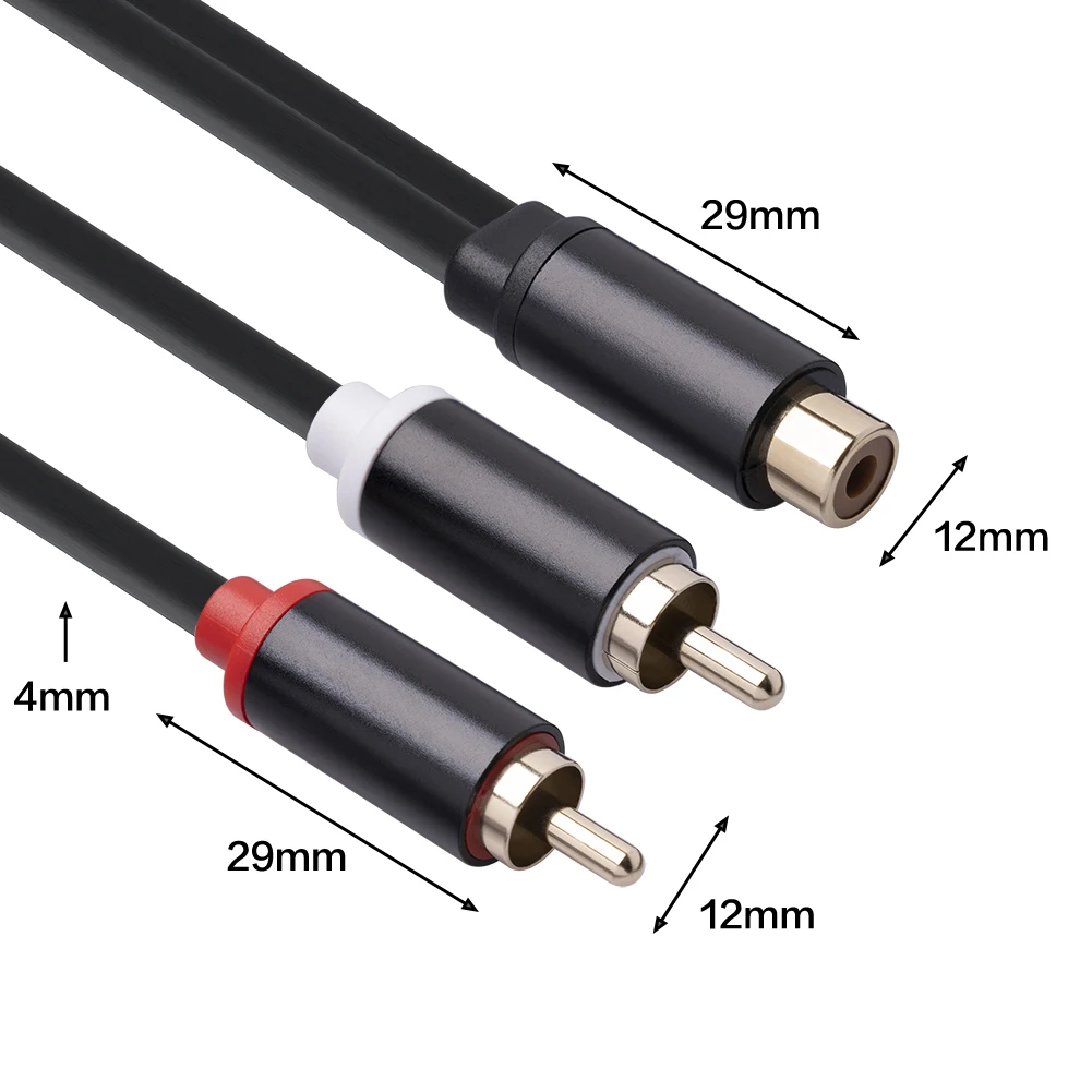 1 RCA Female to 2 RCA Male Y Stereo Audio Cable for Car Speaker Amplifier 29cm