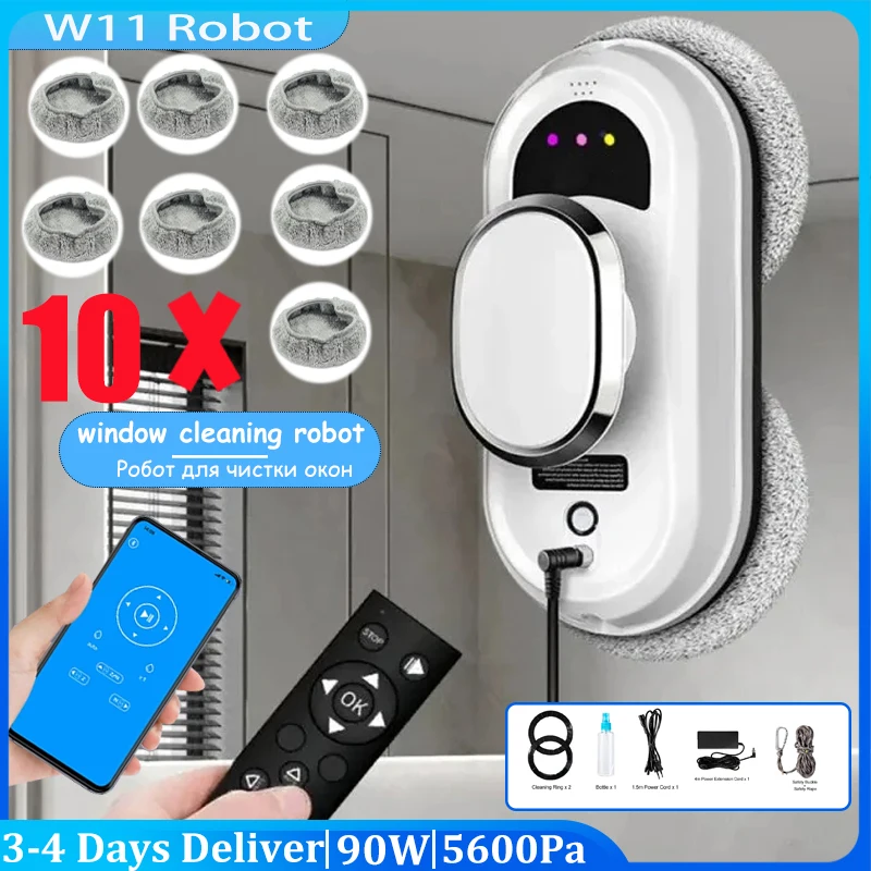 Robot Laveur De Vitre Automatique - Aspiration 5600Pa, 3 Modes, Détection Des Bords, Télécommande, Sécurité Câble