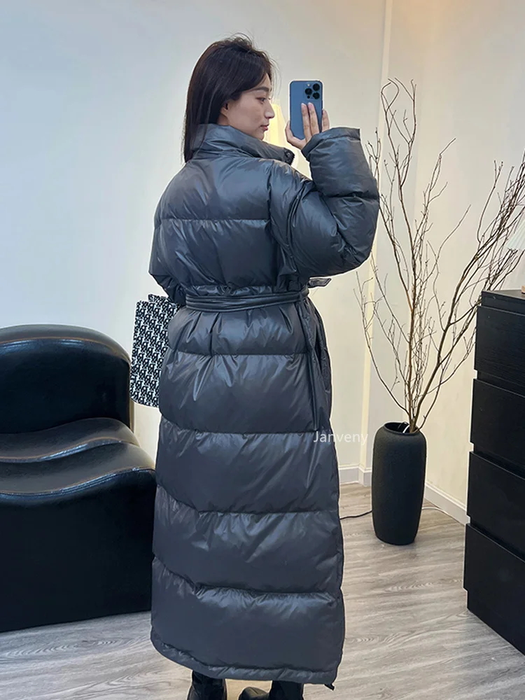 Janveny Women's Down Jacket Women Casual Thick Long Duck Down Puffer Coat Hooded Female Waterproof Parkas With Sashes Outwear 6