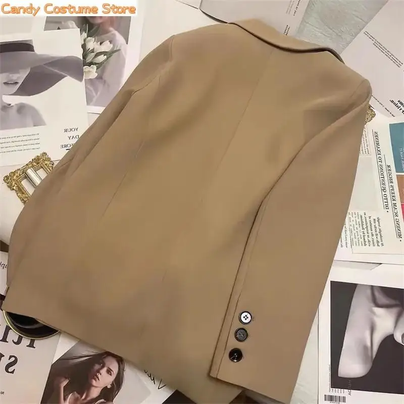 Khaki Blazers Outerwear Spring Autumn Suit Jacket Women Vintage Blazers Solid Single-breasted Casual Coat Lady Black Pink