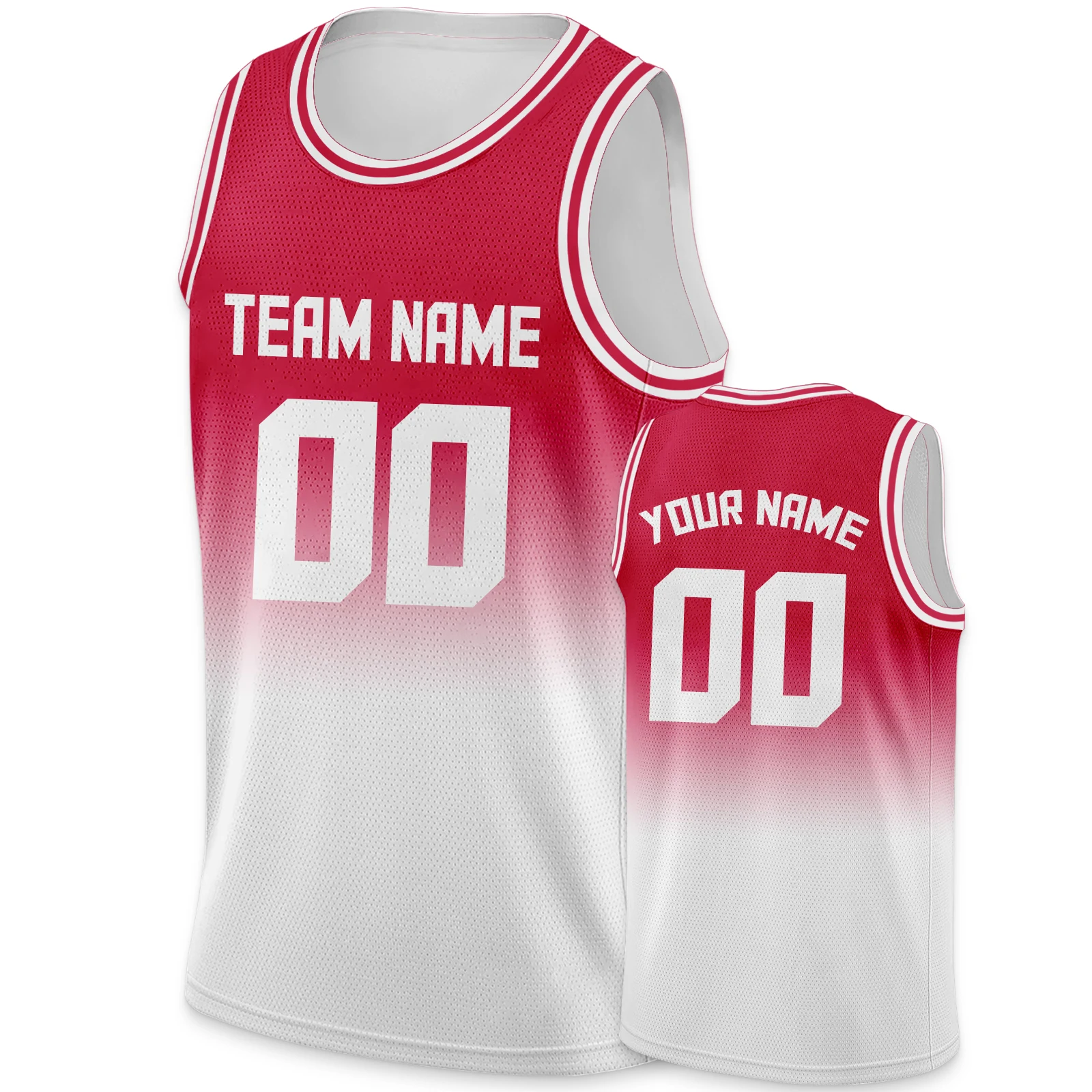 Basketball Jersey with Printed Name Number Team White Red Gradient Hip-Hop Shirt Fans Gift for Men Women Youth Kids
