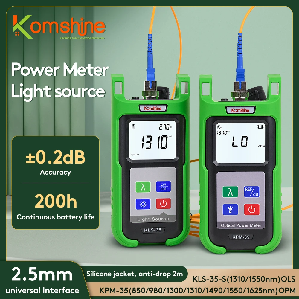 

Optic Fiber Power Meter KomShine KPM-35 FTTH Fiber Cable Tester With Singlemode Fiber Optical Light Source KLS-35 1310/1550nm