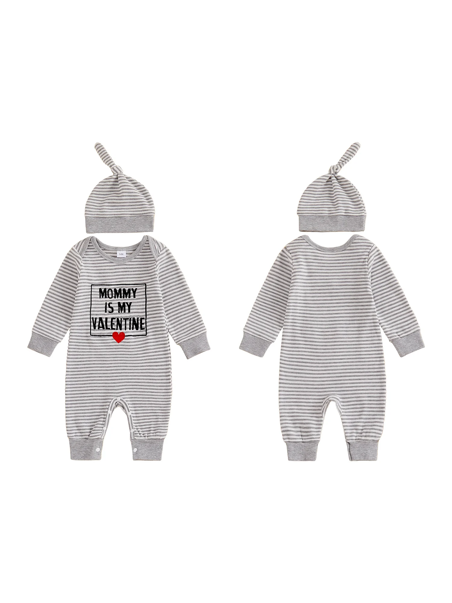 Infant Boys 2-Piece Set Stylish Long Sleeve Striped Romper with Matching Hat Perfect Valentine s Day Ensemble