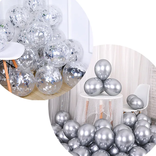 Kit Completo Palloncini Argento E Bianchi - 147 Pezzi Per Feste E Matrimoni