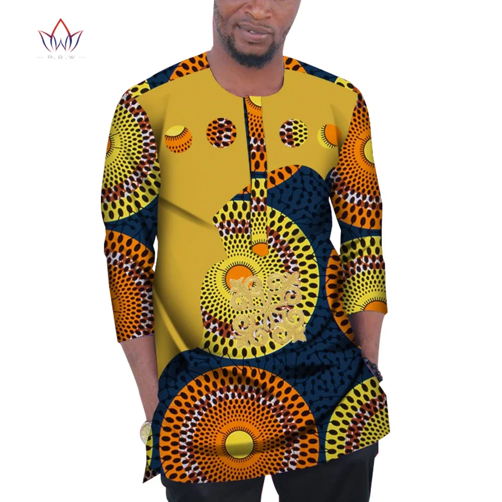 Fashion Men African Clothing Dashiki Men Top Shirt Bazin Riche African Men Clothes Cotton Print Patchwork Top Shirt WYN977 2019 african traditional clothing for men 3 piece set solid dashiki tops ankara pants hat print bazin riche afripride a1916003