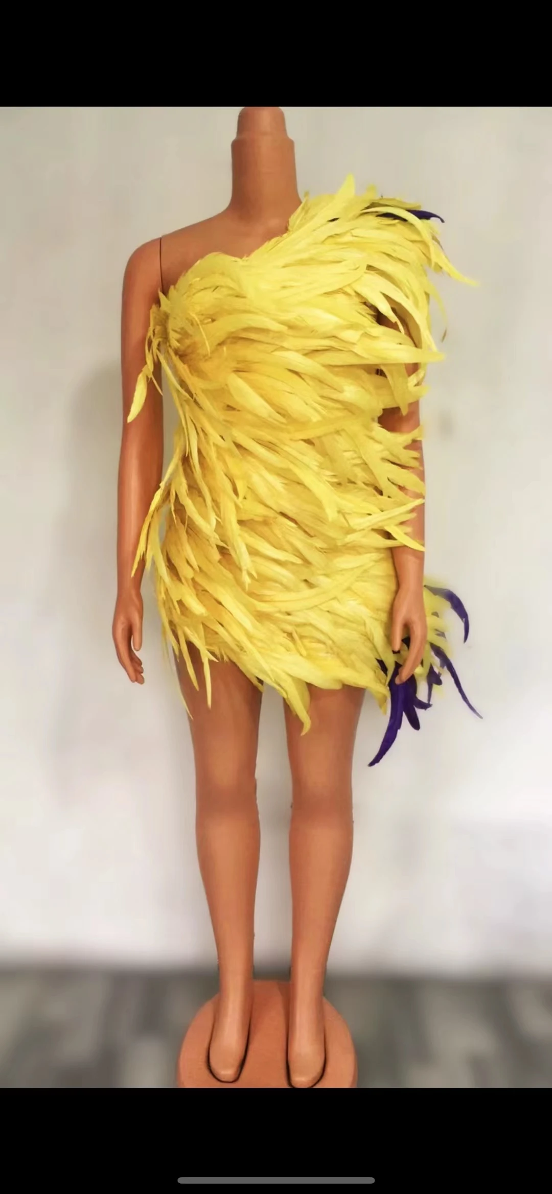 giallo-monospalla-slim-fit-borsa-corta-hipfeather-dress-passerella-zucchero-di-canna-partycostume-di-fascia-alta-a083