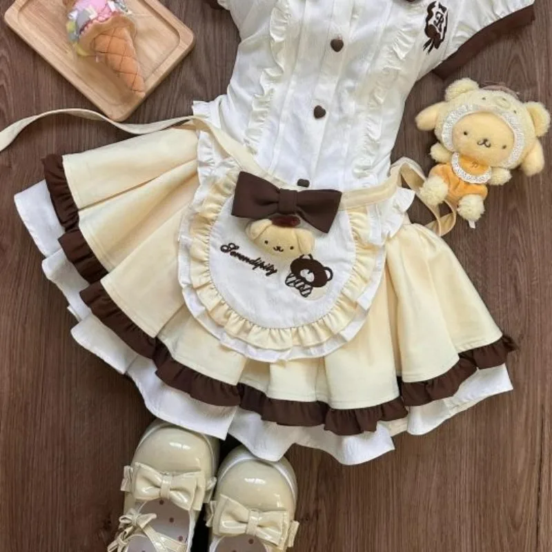 Japanese Sweet Lolita Style Skirt Set Women Kawaii Sailor Collar Bow Shirt Top Cute Pleated Skirt Y2k with Apron Mini Skirt Suit 4