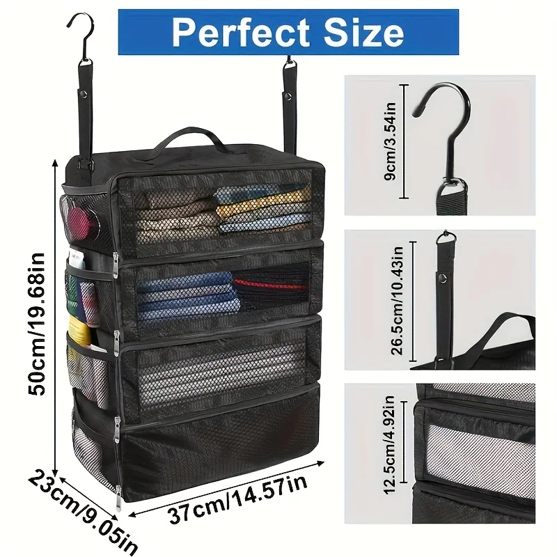 Organizer per Valigie, Organizzatore da Viaggio Portatile con Ripiani Appendibili, Cubi di Imballaggio Pieghevoli per Bagaglio a Mano - immagine 6